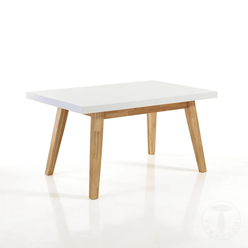 Tavolo allungabile per sala pranzo in legno massello rovere e bianco cm 130/270x80x78h