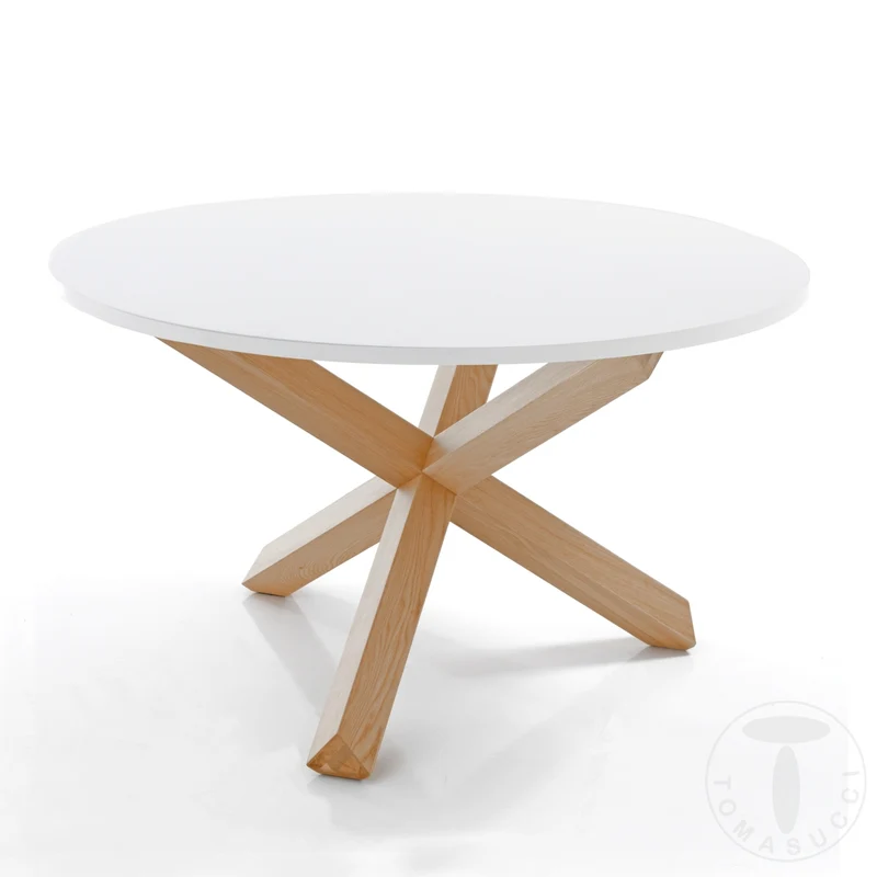 Tavolo tondo fisso gambe incrociate in legno massello piano colore bianco cm Ø 120x75h