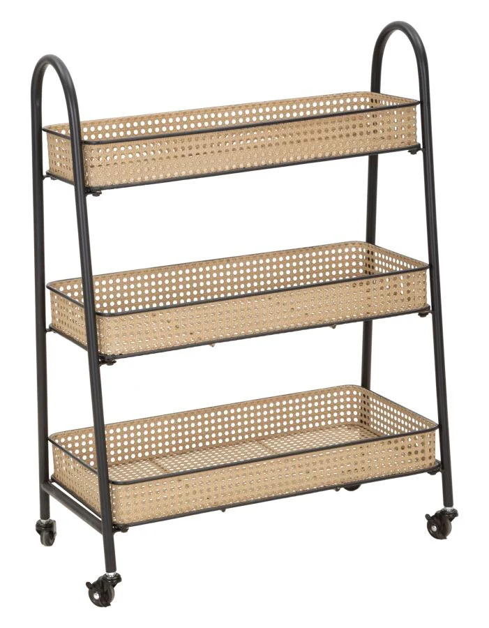 Carrello da cucina con 3 cesti in metallo cm 60x30x80h