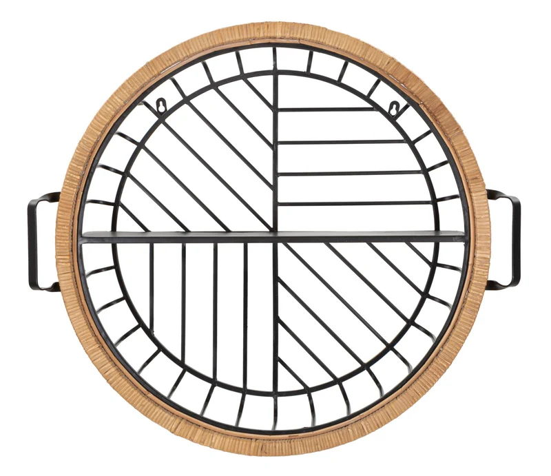 Mensola da parete in metallo e rattan stile industrial cm 72x18x65h