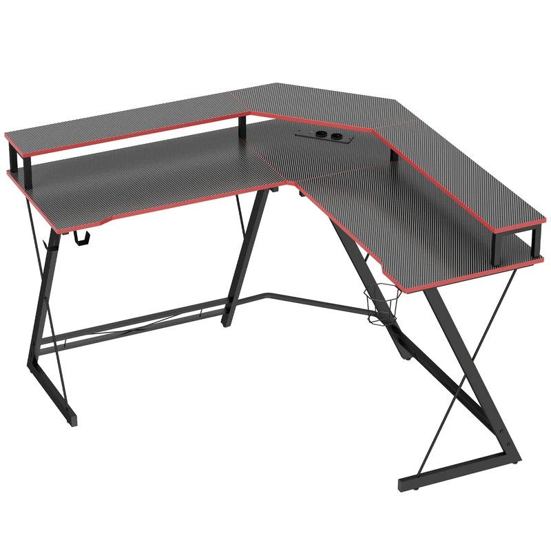Scrivania da Gaming Angolare 128x128x88 cm con Supporto Monitor Gancio Cuffie e Portabicchieri Nero