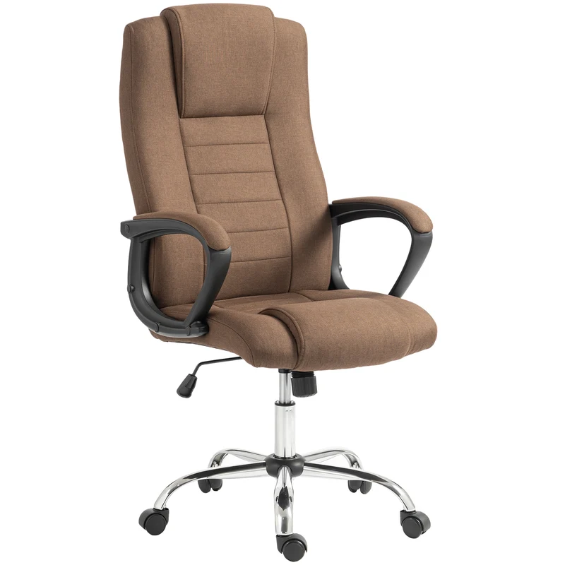 Sedia da Ufficio Ergonomica 62x76x110-119 cm Reclinabile e Girevole con Poggiatesta in Tessuto Effetto Lino Marrone