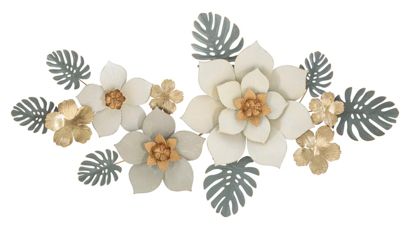 Pannello decorativo da interno in metallo sagomato 3D con fiori e foglie cm 134x7x69h
