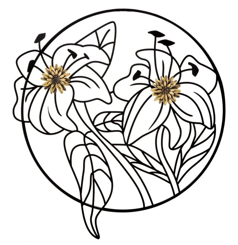Pannello decorativo rotondo in metallo con fiori cm 63x2x69h