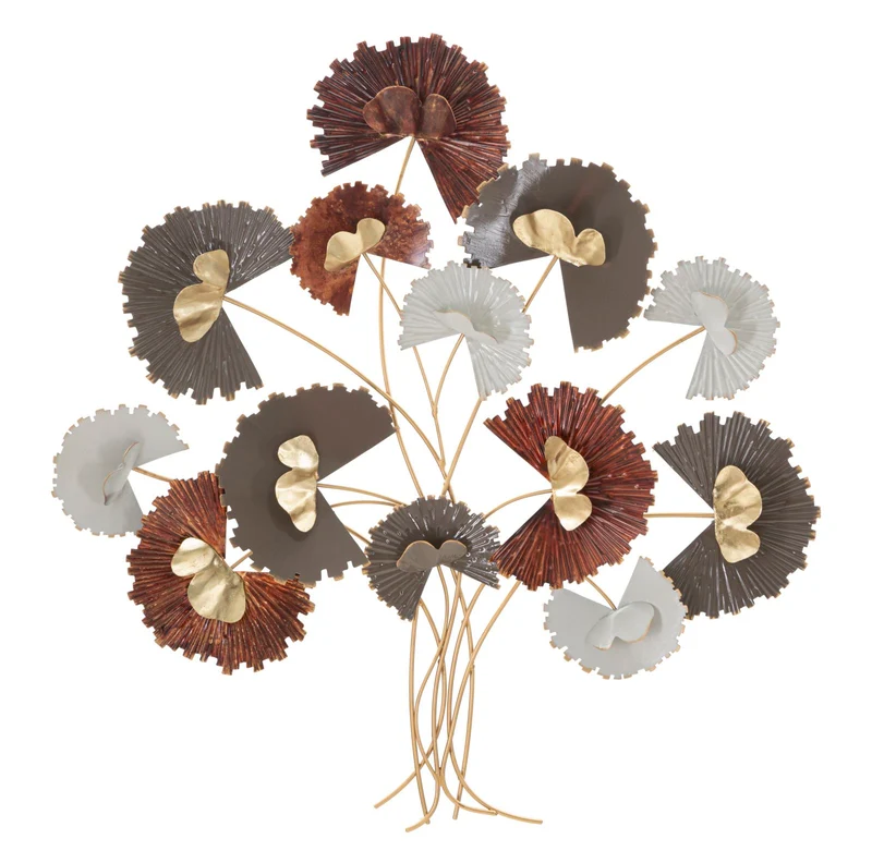 Pannello per parete in metallo sagomato e lavorato con fiori cm 78x8x80h