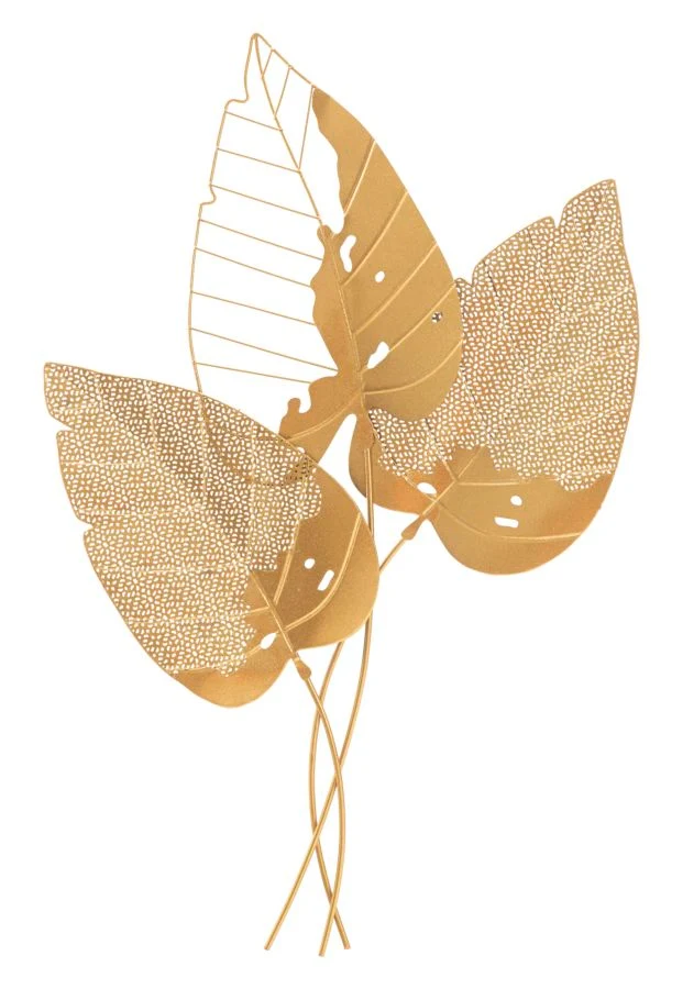 Decorazione da parete moderna con foglie in metallo sagomato dorato cm 53x4x84h
