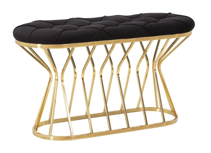 Panca ovale moderna base dorata seduta in tessuto cm 91x38x52h - vari colori