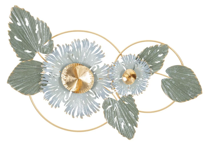 Pannello decorativo in metallo con fiori e foglie in metallo 3D cm 90x7x50h
