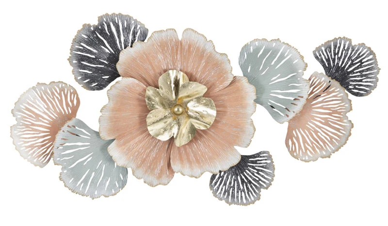 Pannello design da ingresso in metallo 3D con fiori cm 93x7x53h