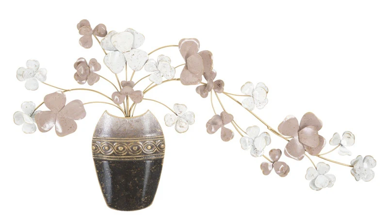 Pannello da parete in metallo vaso con fiori cm 87x6x46h