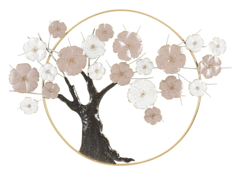 Pannello in metallo 3D decorativo con albero e fiori cm 101x6x72h