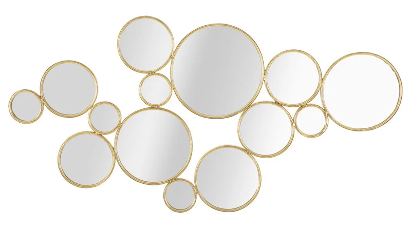 Pannello design con specchi da parete cornici in metallo dorato cm 100x2x51h