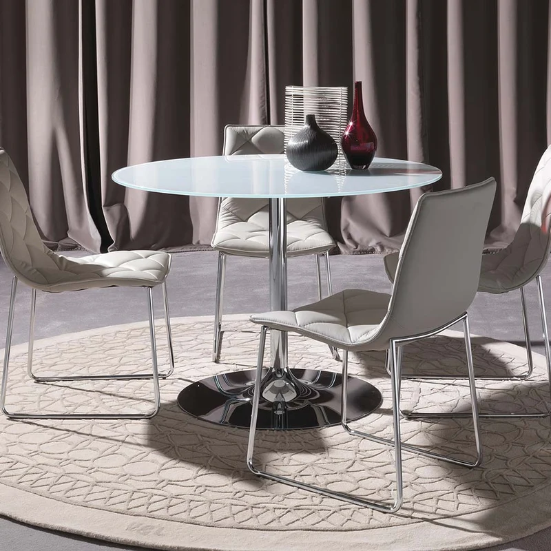Armony - Tavolo fisso tondo struttura in metallo cromato piano extrawhite - varie dimensioni