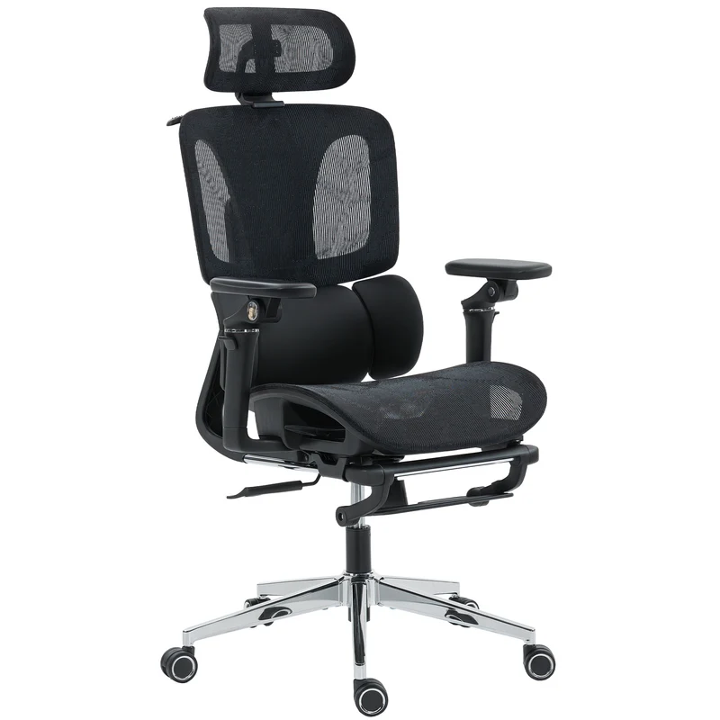 Sedia da Ufficio Ergonomica con Braccioli Poggiatesta Schienale Regolabili Funzione Dondolo in Rete Nero