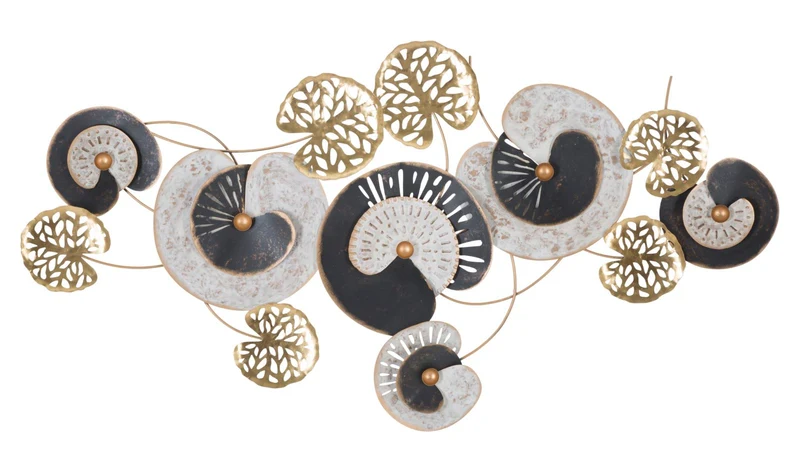 Pannello da parete design moderno con fiori stilizzati in metallo 3D cm 124x6x65h