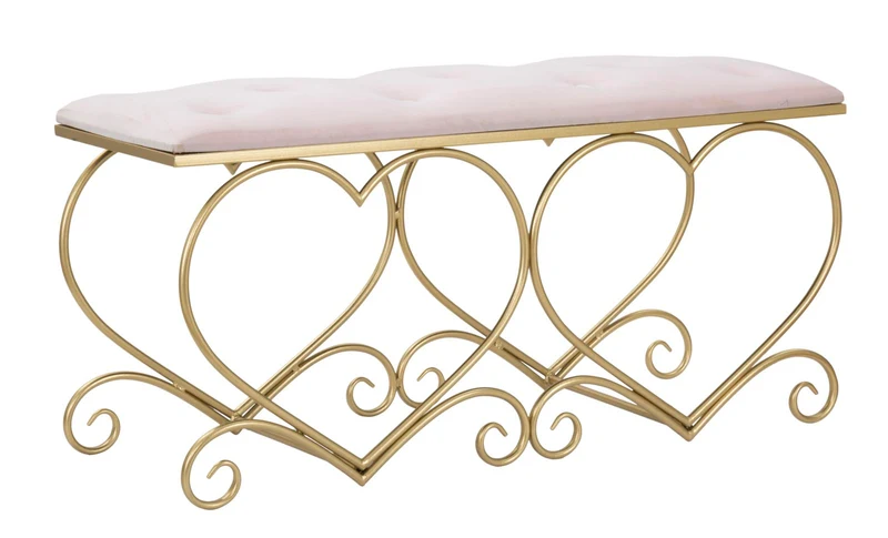 Panca design in metallo dorato a forma di cuore seduta in tessuto cm 105x37x51h - vari colori