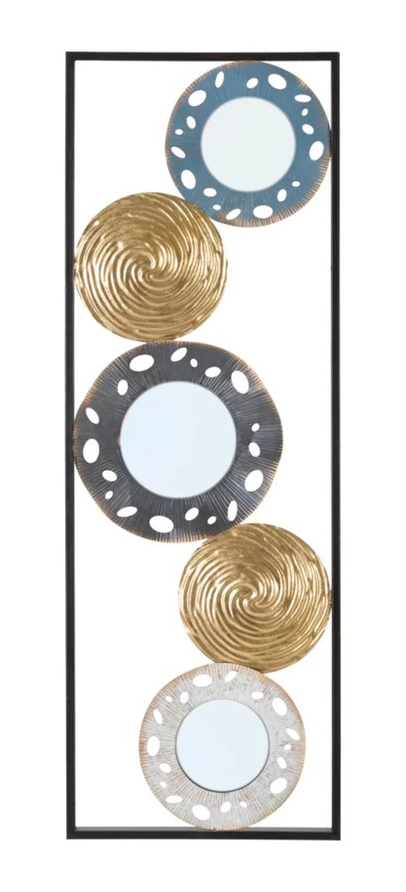 Pannello da muro verticale in metallo con cerchi e specchi design moderno cm 31X3X90h