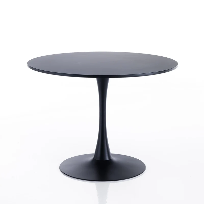 Tavolo tondo da salotto in metallo piano in legno nero opaco cm Ø 90x74h