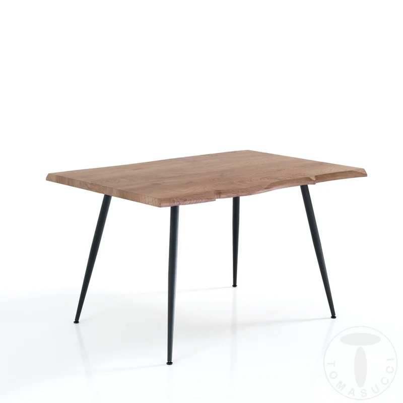 Tavolo fisso scrivania piano in legno quercia bordo irregolare gambe in metallo cm 120x80x76h
