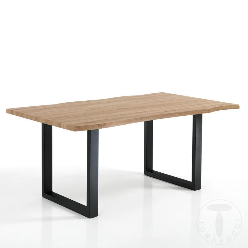 Tavolo fisso stile industriale gambe in metallo piano in legno bordo irregolare cm 160x90x75h