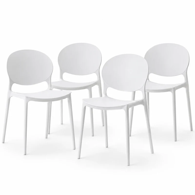 Set 4 Sedie da Pranzo Impilabili Modello Milano 48x40x80 cm in Polipropilene Bianco