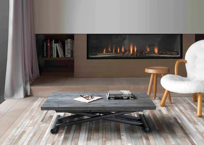 Fierm - Tavolo trasformabile in metallo antracite piano legno cm 110x70/140x25/75h - vari colori