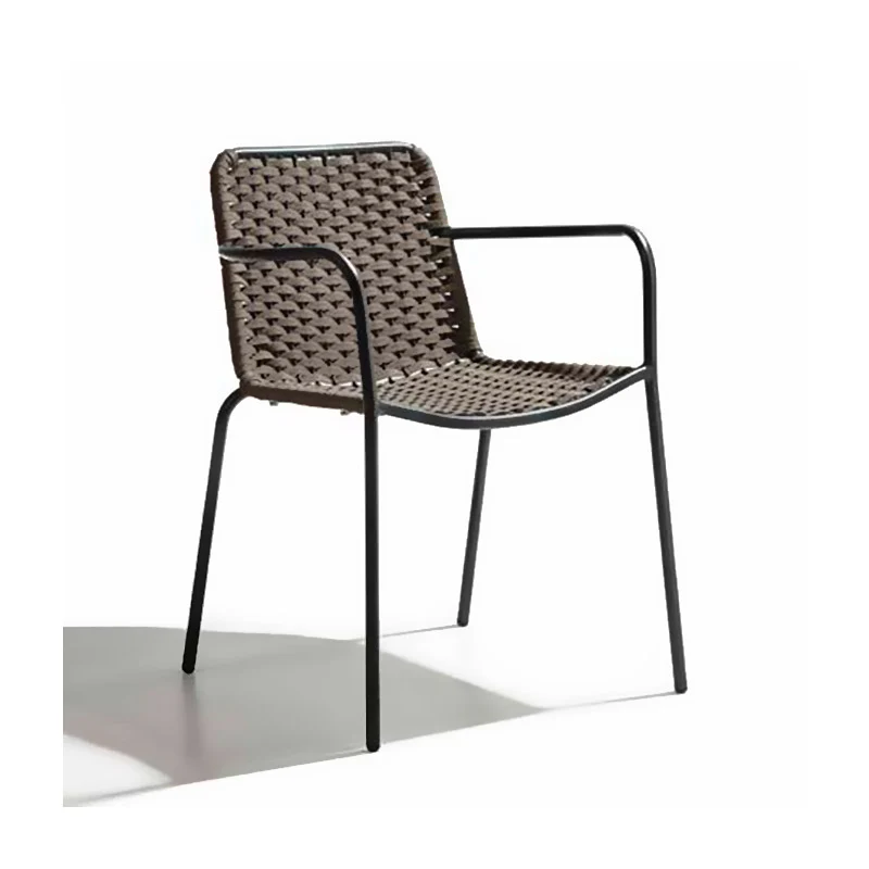 Set da 4 Sedia moderna per esterno struttura in metallo lavorazione intrecciata cm 60x55x79h