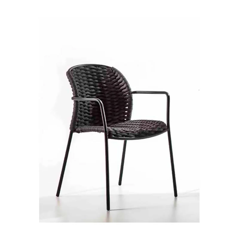 Set da 4 Poltroncina sedia da esterno in metallo seduta intrecciata cm 57x56x81h