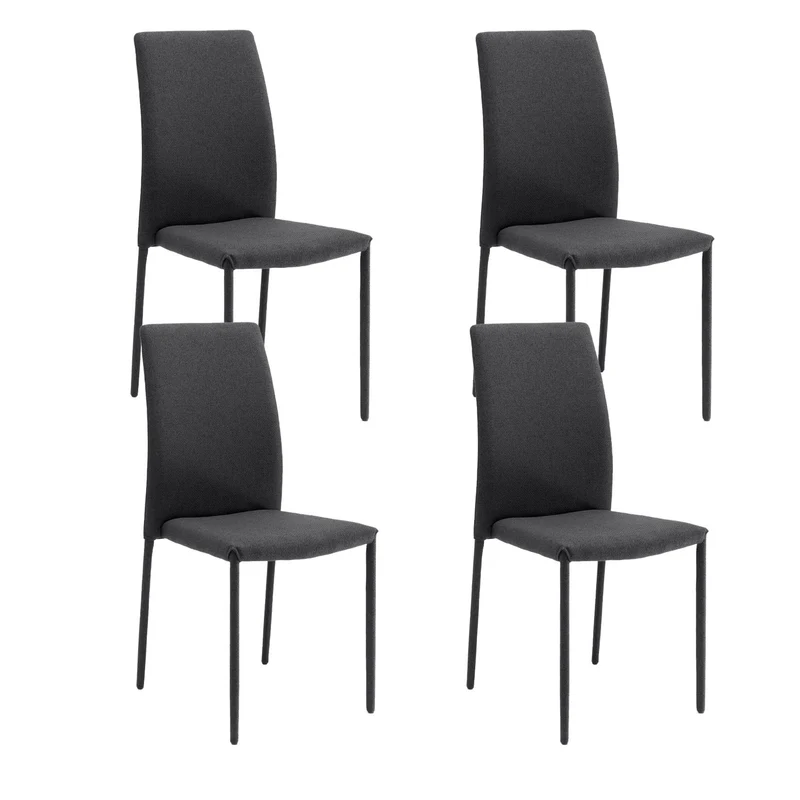 Set 4 Sedie Leda 42x52x96 cm in Tessuto Easy-Clean Gambe Rivestite in Tinta Nero