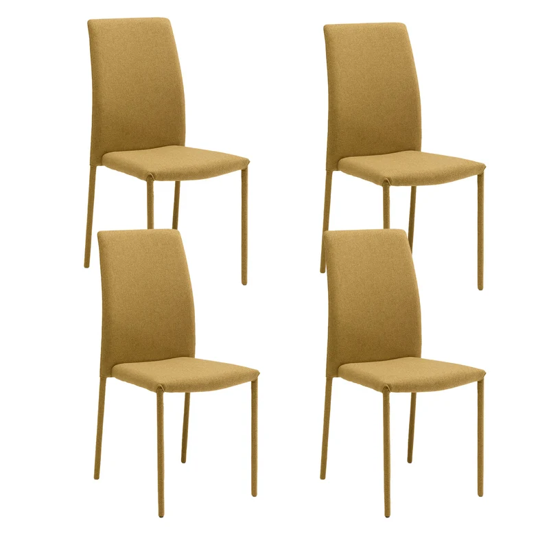 Set 4 Sedie Leda 42x52x96 cm in Tessuto Easy-Clean Gambe Rivestite in Tinta Giallo