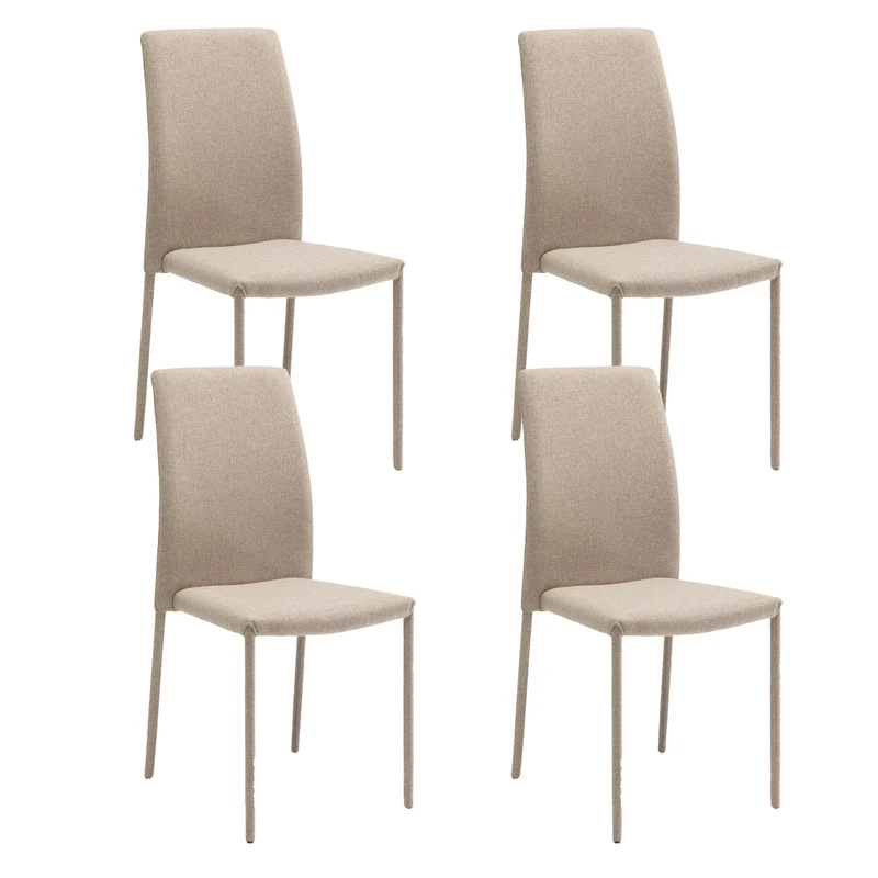 Set 4 Sedie Leda 42x52x96 cm in Tessuto Easy-Clean Gambe Rivestite in Tinta Beige