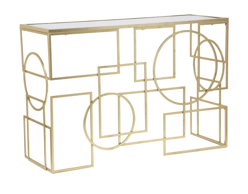 Console Marie 120x41x81 cm in Ferro e Vetro Oro e Nero