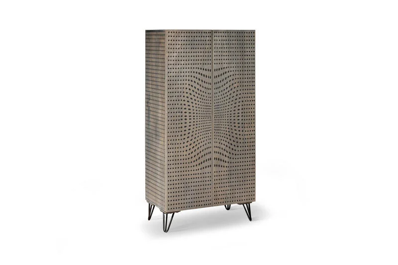 Credenza alta 2 ante per living in legno massello stile etnico cm 70x45x140h