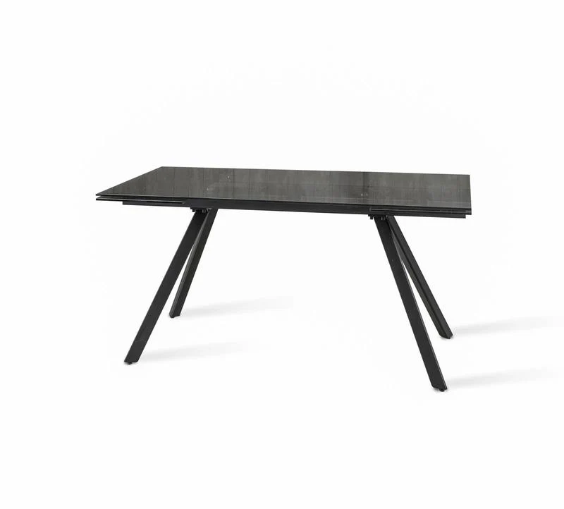 Tavolo design allungabile piano in vetro fumè gambe in metallo nero cm 160/240x90x76h