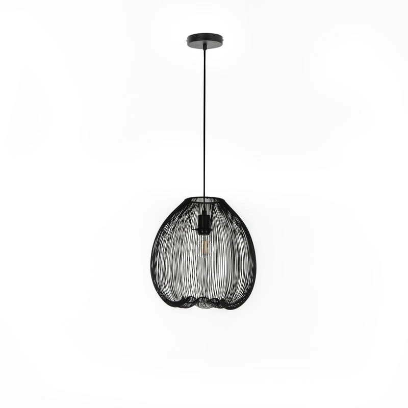 Lampadario moderno una luce paralume in fili di metallo colore nero cm Ø 35x150h