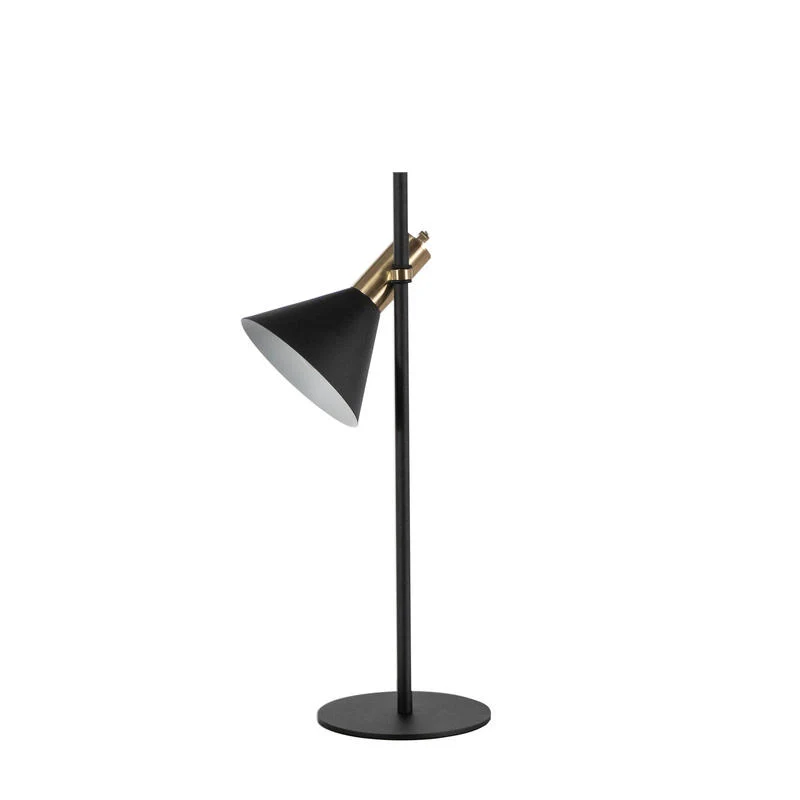 Lampada da tavolo studio in metallo colore nero inserti colore ottone cm 18x18x55h