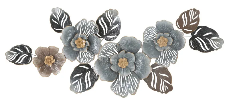 Pannello in metallo decorazione a parete fiori in metallo 3D cm 157x9x66h