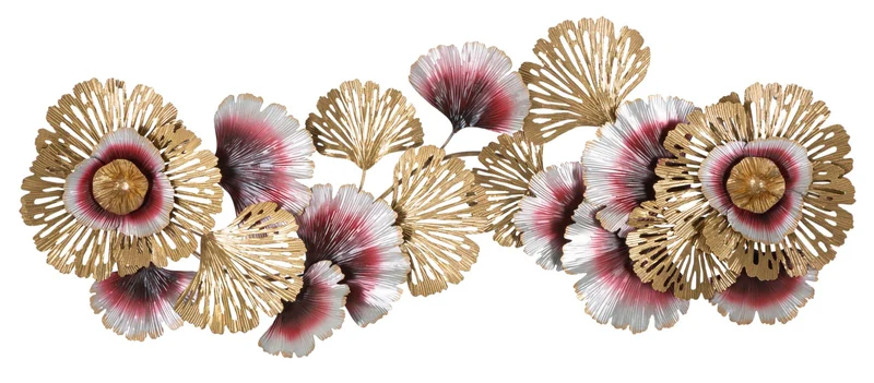 Decorazione da muro in metallo 3D con fiori e foglie cm 130x5x54h