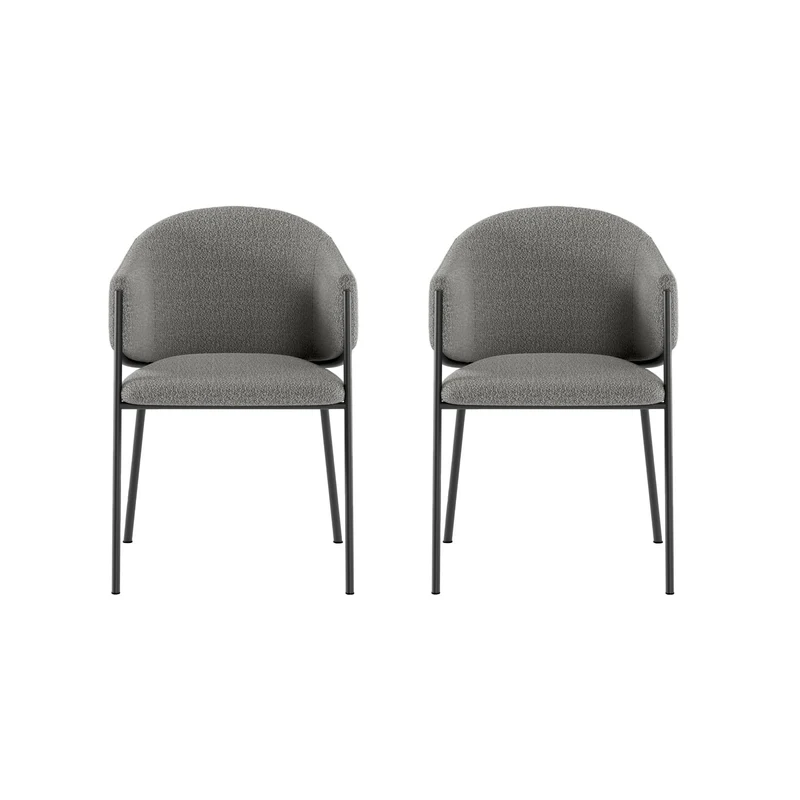 Set 2 Sedie Medea 53x60x78 cm in Tessuto Easy-Clean Bouclé Grigio