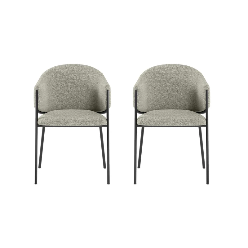 Set 2 Sedie Medea 53x60x78 cm in Tessuto Easy-Clean Bouclé Grigio Chiaro