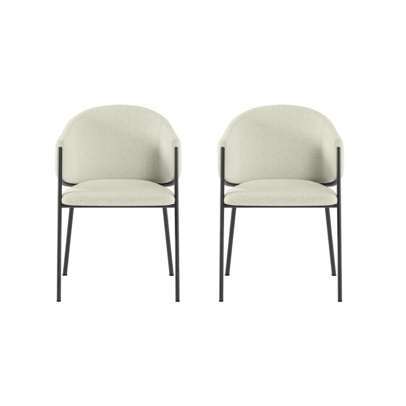 Set 2 Sedie Medea 53x60x78 cm in Tessuto Easy-Clean Bouclé Avorio