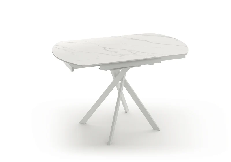 Tavolo Allungabile Roll 120x80/120x76 cm Top in Ceramica Gambe in Metallo Marmo Calacatta Bianco