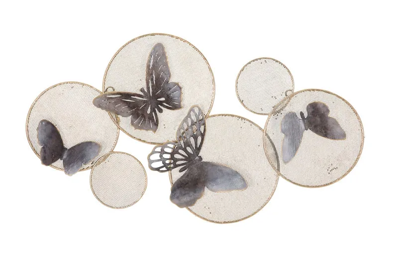 Pannello da appendere decorativo in metallo dorato con farfalle cm 66x5x39h