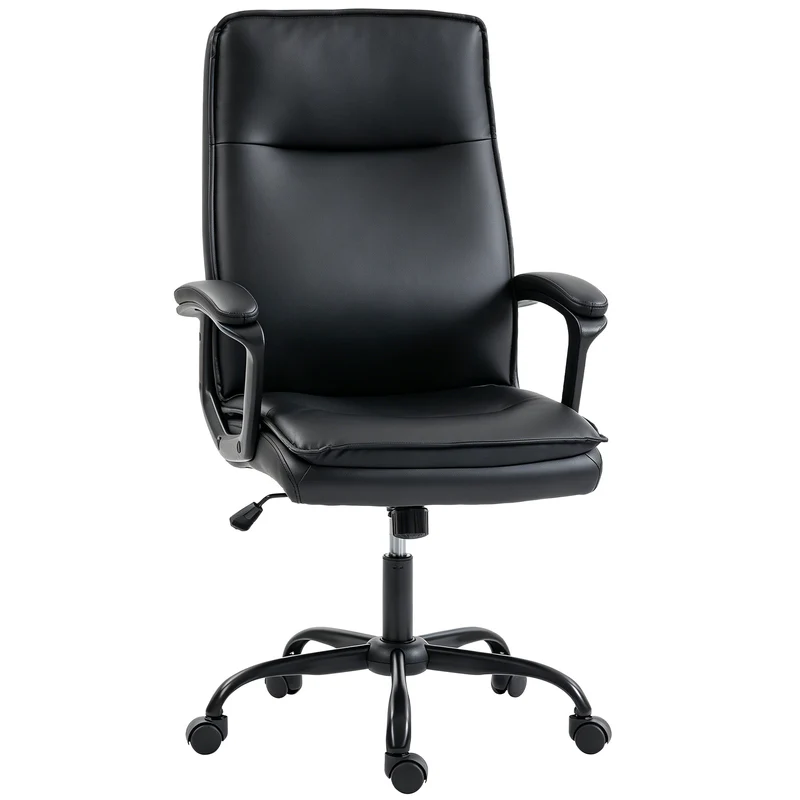 Sedia Ufficio Girevole 66x70x109-119 cm Funzione Dondolo Schienale Alto Capacità 120kg in Pelle PU Nero