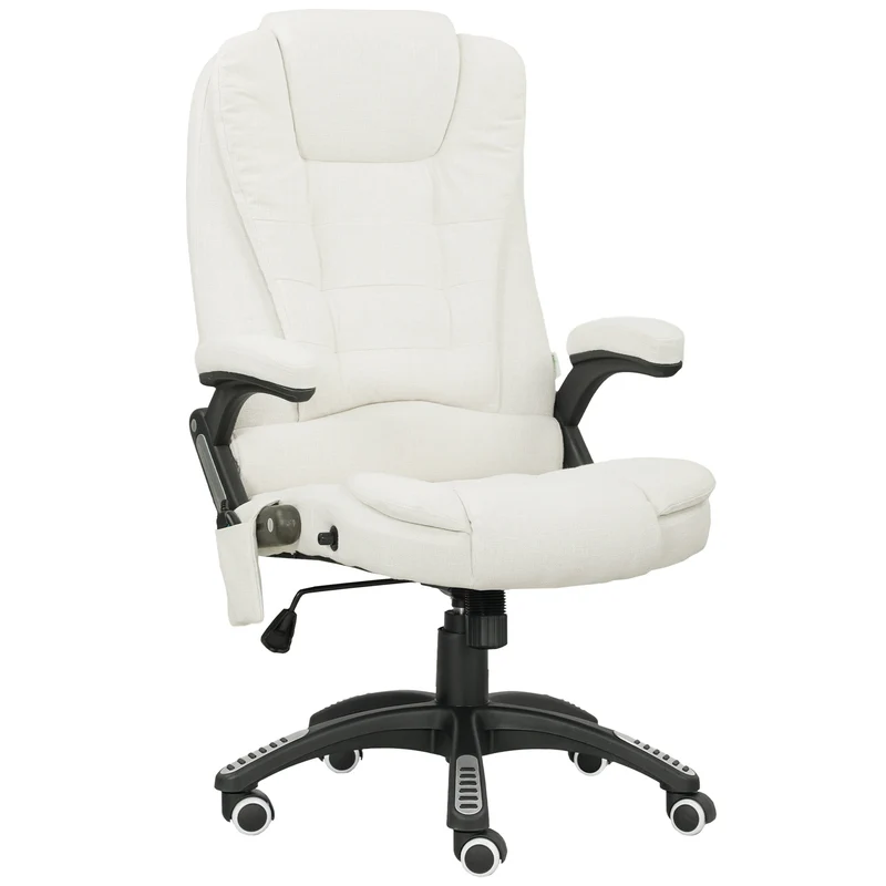 Sedia da Ufficio 68x72x110-120 cm Reclinabile Massaggiante Telecomando in Tessuto Effetto Lino Crema