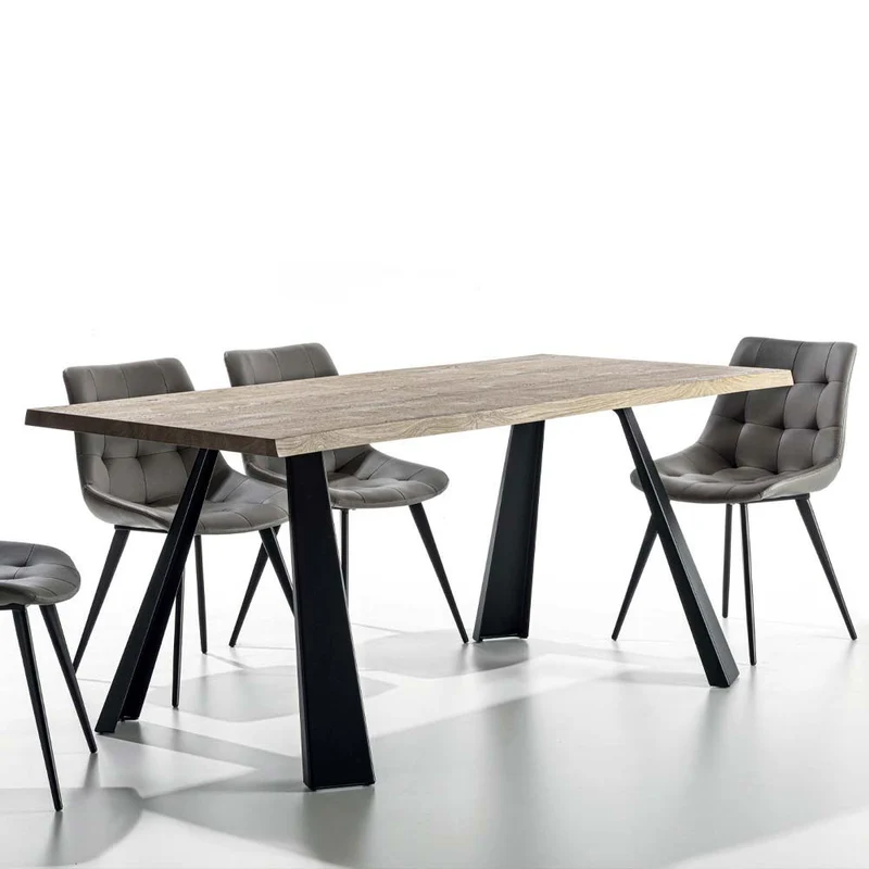 Kavir - Tavolo fisso industrial piano in legno bordo irregolare gambe in metallo - varie misure