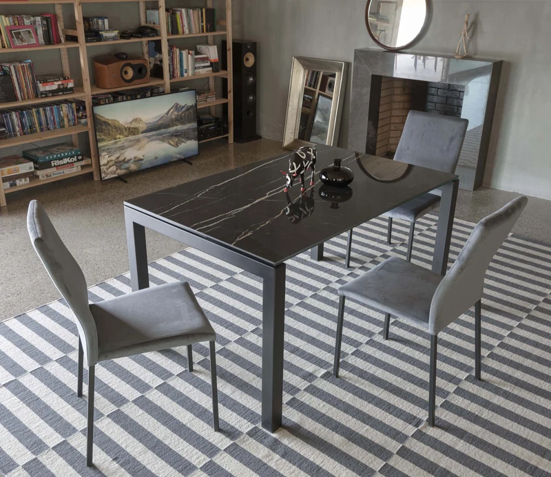 Miar Ceramico - Tavolo allungabile piano in ceramica marmo nero cm 140/230x90x77h - vari colori