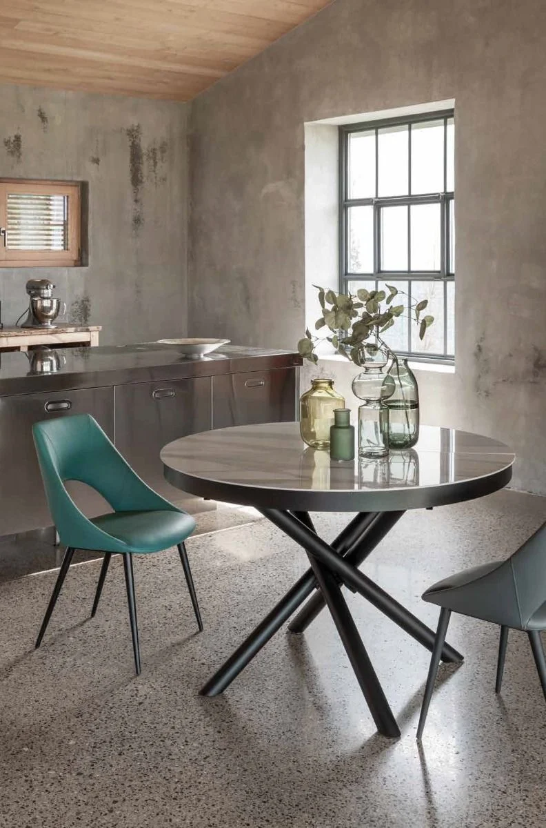 Medoz - Tavolo allungabile rotondo piano in ceramica base in metallo cm 120/165x76h - vari colori
