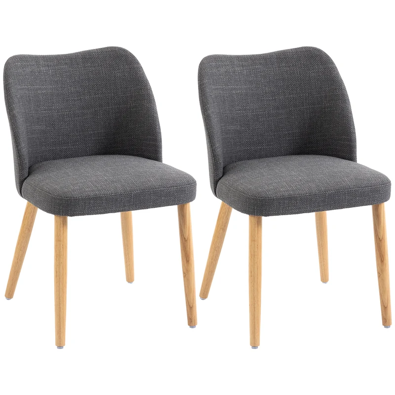 Set 2 Sedie Pranzo Imbottite 46x52x76 cm con Gambe Legno Hevea Tessuto Grigio Chiaro