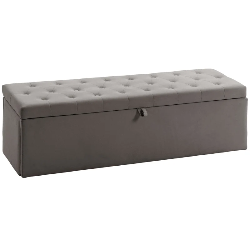 Cassapanca Contenitore 137x41x42 cm Capienza 140L con Seduta Ampia Imbottita Capacità 240kg in Velluto Grigio